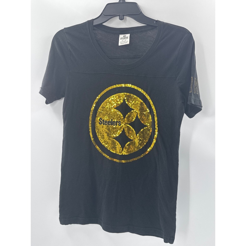 Victoria's Secret PINK NFL Pittsburgh Steelers Sequin Logo T-Shirt Black Medium